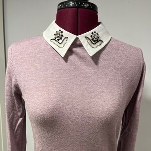 Embellished collar sweater in orchid